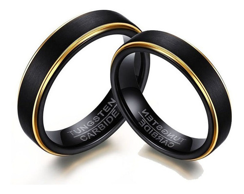Anillo De Tungsteno Slim Black & Gold Borders