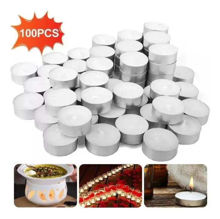 Velas Tea Light de Cera Natural Pack de 100 - Sin Humo ni Olor, de 2 Horas - Para Meditación y Bodas