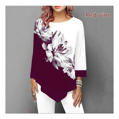 Blusa Estampada Floral De Mujer De Moda Talla Grande 3/4