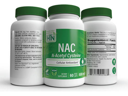 Nac 600mg N-acetyl Cysteine 60 Vegecaps Non Gmo Htn0661