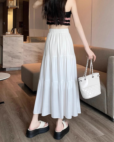 Falda Midi De Cintura Alta Para Mujer, Cintura Elástica Para