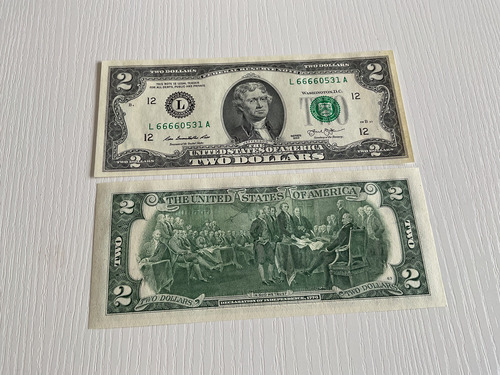 Billete 2 Dólares Usa. Originales, Nuevos. Serie 2013 A