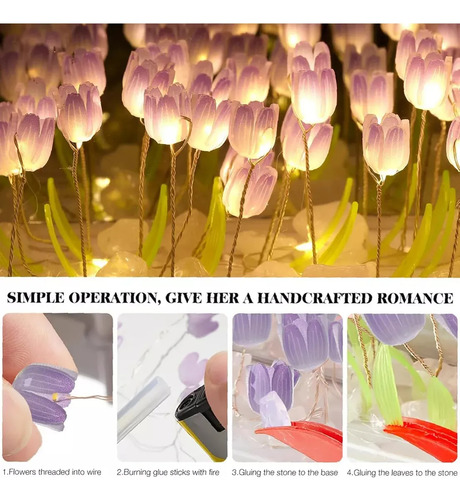 Luz Lámpara Noche Flor Tulipanes Nube Con Espejo Romántica