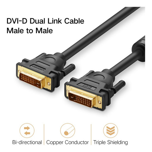 Cable Dvi 24+1 Bidireccional Macho A Macho Negro 2m Ugreen