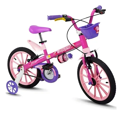 Bicicleta Infantil Nathor Aro 16 Top Girls com Rodinhas Rosa