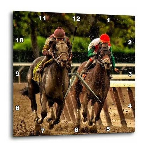 Reloj De Pared  Dos Caballos Y Jinetes En La Meta .