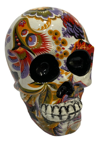 Cráneo Calavera Resina Mexicana Pintada Día De Los Muertos