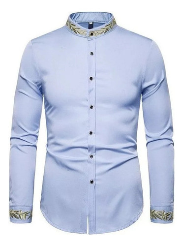 Camisa Casual De Manga Larga Con Cuello Fu Para Hombre