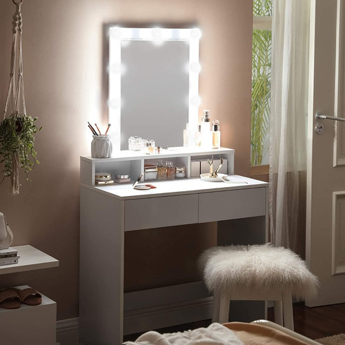 Imagen 3 de 7 de Maquillador Con Espejo Y Luces 2 Cajones Y 3 Compartimentos