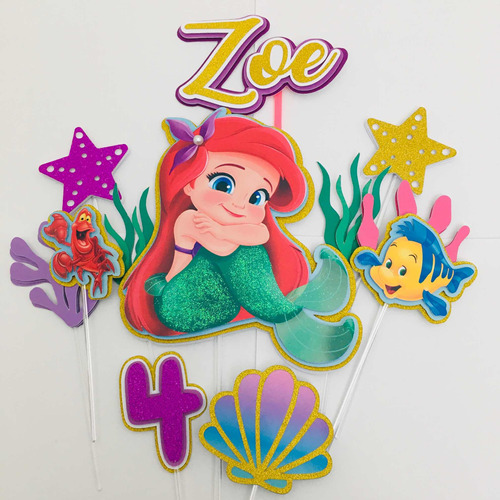 Cake Topper Deco Torta 3d La Sirenita Ariel Personalizado