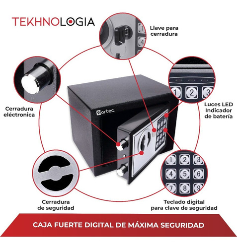 Imagen 3 de 10 de Caja Fuerte Electronica C/ Teclado Y 2 Llaves Digital Wortec