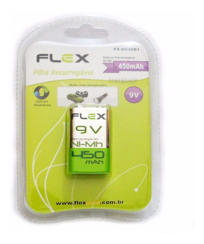 2 Baterias Recarregável 9v 450mah Ni-mh Flex Fx-9v/45b1 