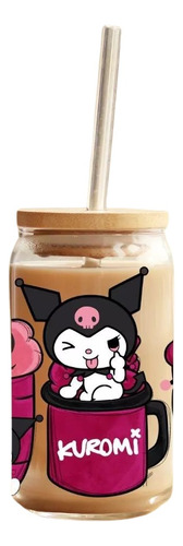 Vaso Lata Con Tapa De Bamboo Y Bombilla Kuromi Hello Kitty