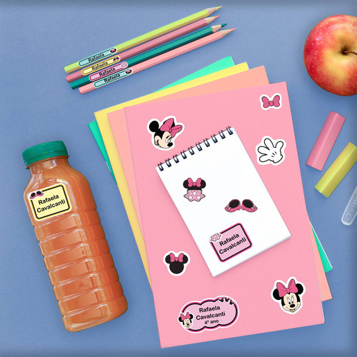 Imagem 2 de 3 de Etiquetas Escolares Minnie Mouse Personalizadas Kit Jumbo