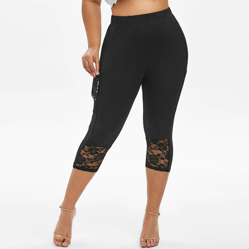 Legging Capris Con Dobladillo De Encaje De Guipur De Talla G