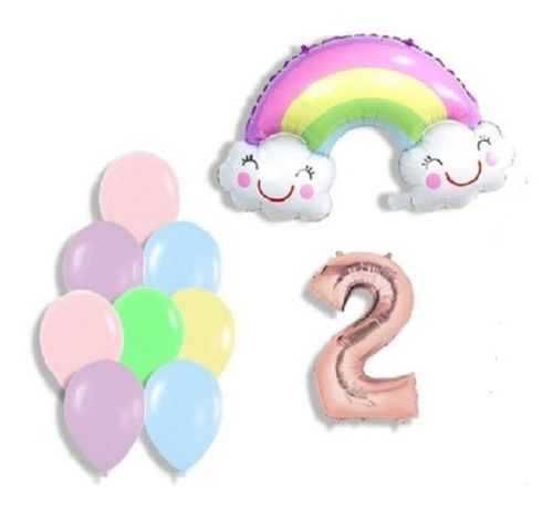 Combo 12 Globos Arcoiris Numero Pasteles (ver Descripcion)