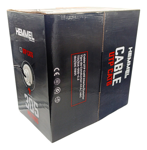 Hemmel Cable Red Utp Cat6 Tu6003 Bobina 305 Metros En Caja 4 Par Negro Cctv Uso Interior Y Exterior