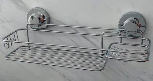 Soporte cromado para champú y jabón con ventosa