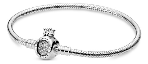Brazalete Pandora Moments Corona O Y Cadena De Serpiente Color Plata Talla 18 cm