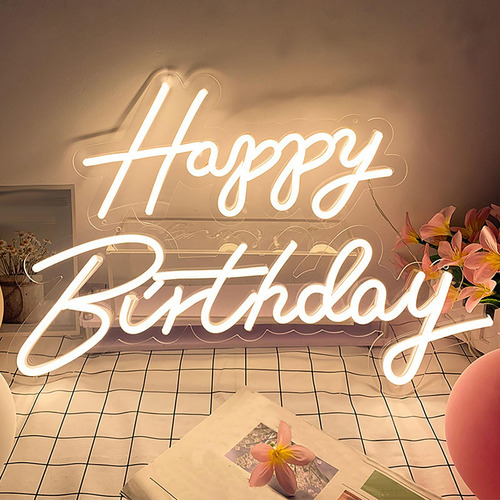 Letrero De Neón De Feliz Cumpleaños, Señales De Luz De