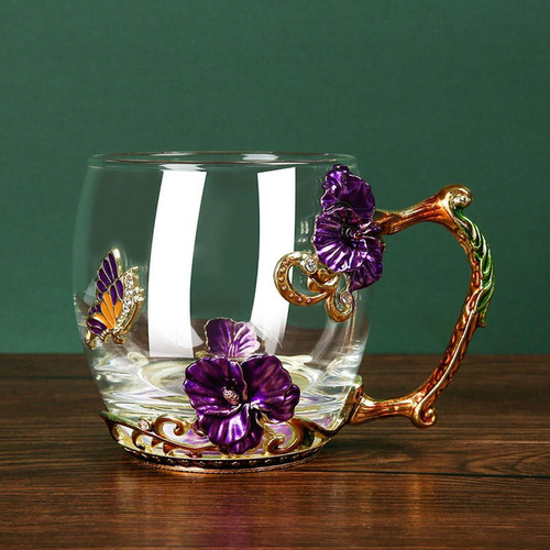 For Taza De Té De Vidrio Transparente Con Diseño Violeta