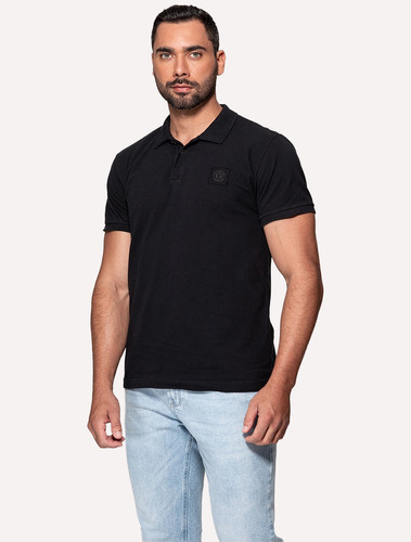 Polo Guess Masculina Piquet Dark Small Patch Preta