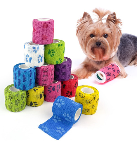 Pack De 12 Vendas Autoadhesivas Para Mascotas, 5 Cm X 4,5 M