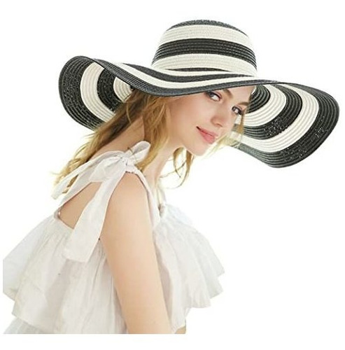 Sombrero De Paja Para Mujer, De Ala Ancha, Con Protección So