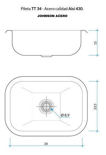 Imagen 2 de 6 de Pileta Ac.inox. Cocina Simple Tt34s L430 2c Johnson