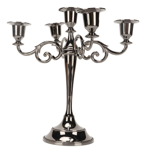 Candelabro De Metal Negro Con 5 Brazos, Elegante, Resistente