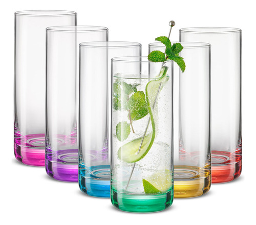 Joyjolt Hue - Juego De 6 Vasos Altos Para Beber Vasos De Cóctel De 13 Onzas, Juego De Vasos De Whisky Bourbon, Vaso De Vidrio Mojito, Vasos Tom Collins, Vasos De Agua. Juegos De Cristalería Sin Plomo