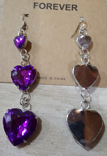 Aros Colgantes Corazones Violetas Impecables