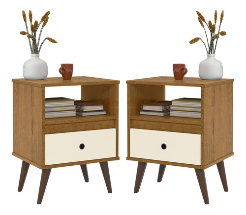 Imagem 1 de 4 de Kit Com 2 Mesas De Cabeceira Wood New - Freijó/off White