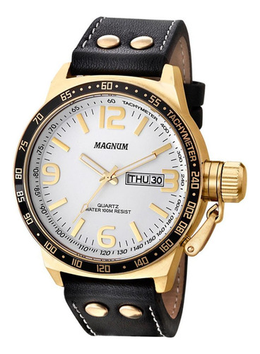 Relógio Magnum Masculino Grande Preto E Dourado Ma31542b