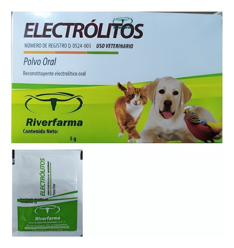 5 Sobres Electrolito Riverfarma Suplemento Perro/gato 50 Lts