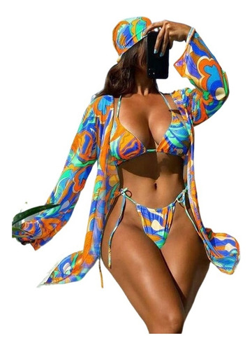 Conjunto De Bikini De Playa De 4 Unidades, Estampado