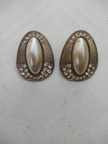 Zarcillos Tipo Perla Con Diamantes Plateados Dama Mujer 