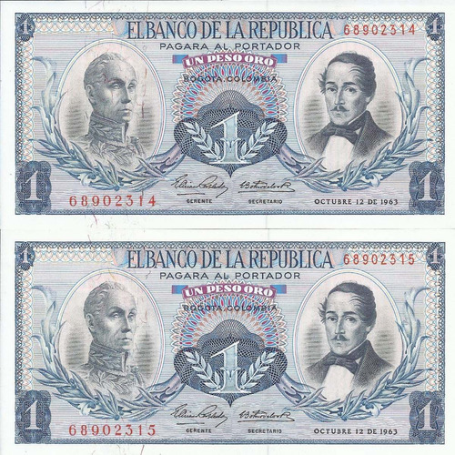 Colombia Dúo De Números Consecutivos, 1 Peso 12 Octubre 1963