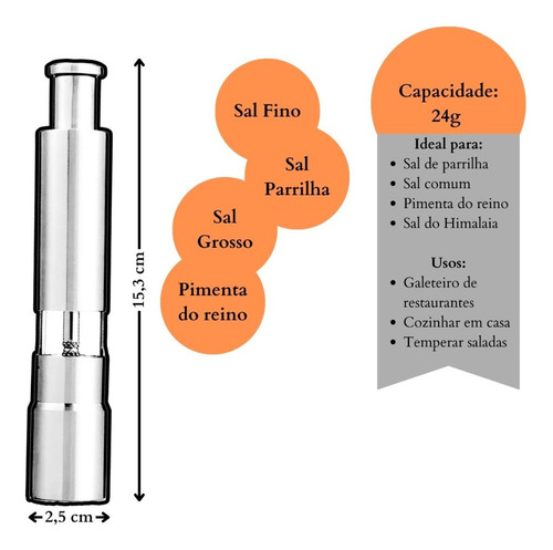 Dispenser De Sal Fino Para Temperar Pratos Em Casa Aço Inox