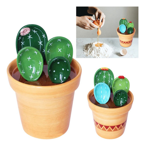 Juego De Cucharas Medidoras De Porcelana Con Forma De Cactus