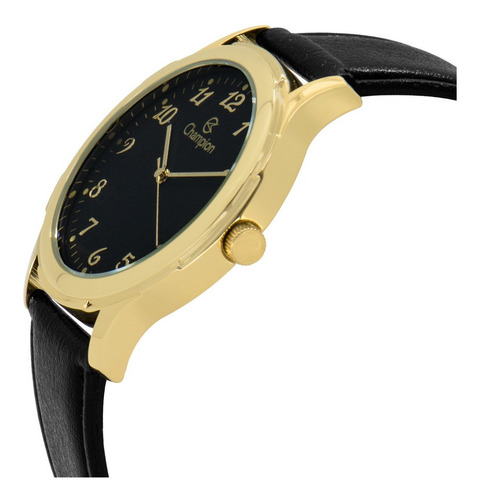 Relógio Masculino Dourado Champion Pulseira De Couro Preta