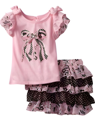 Conjunto Falda Short Y Polera Niña Guagua Lunares Importado