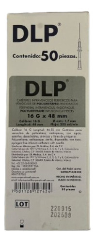 Catéter Poliuretano Gris Dlp Calibre 16g X 48mm C/250 Pzs