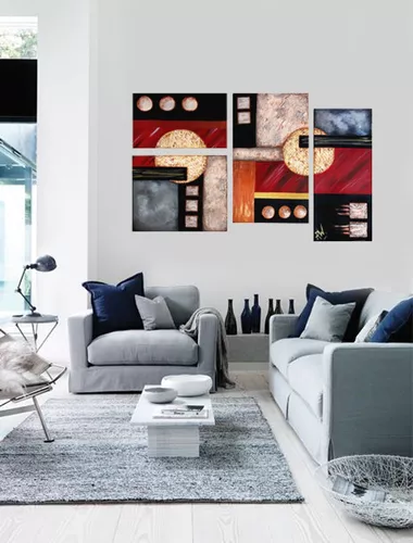 Cuadros Modernos Abstractos Pintados A Mano Sillon Living Texturados - $  89.500