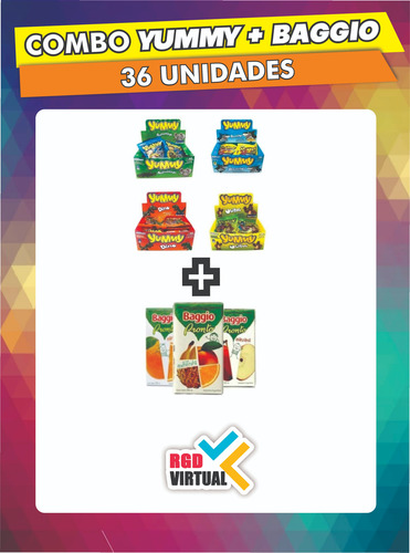 Combo De 36 Gomitas Yummy X 30gr + 36 Jugos Baggio X 125 Ml
