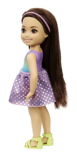 Imagem 3 de 5 de Boneca Barbie Chelsea Morena Saia Lilás Mattel Ms