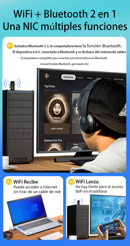 Antena Adaptador Wifi6 900mbps 2.4g + 5g Bluetoot 5.3 Usb