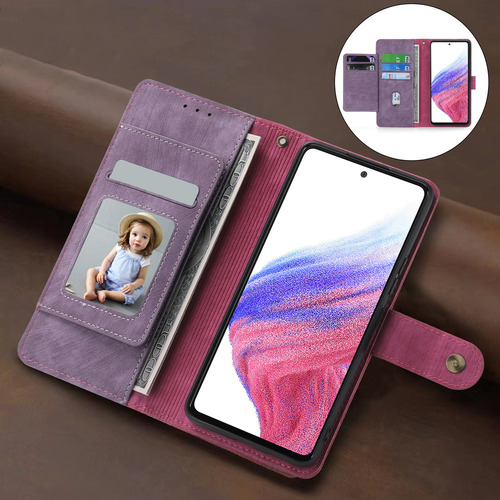 Tarjetero Con Cremallera, Funda De Cuero Tipo Cartera Para