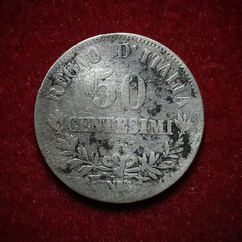 Moneda 50 Centesimos Italia 1863 Km 14 Plata 0.835 Napoles