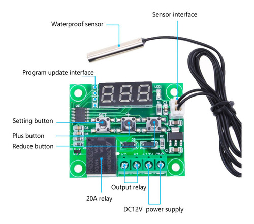 Imagen 6 de 6 de 4 Piezas Termostato W1209 Luz Roja 12v Interruptor + Carcasa